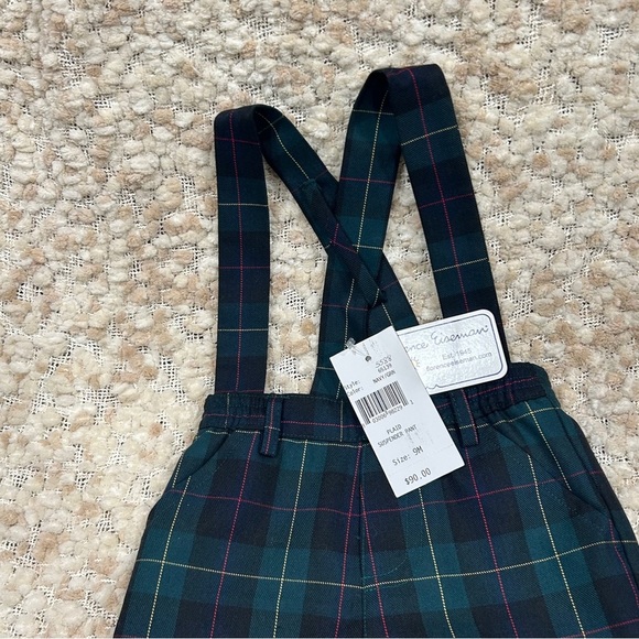 NWT Florence Eiseman navy and green Plaid overall Suspender Pants size 9mo - Picture 2 of 3